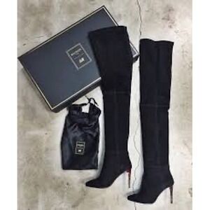 Balmain x H&M Black Suede Over The Knee Boots Thigh High Tortoise Heel Size 8 39